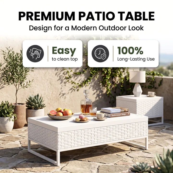 Outdoor Sofa Set 7 Seater, 2 Single seater and 1 Center Table, 1 Side Table With 2 Ottoman Set (White)