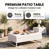 Outdoor Sofa Set 7 Seater, 2 Single seater and 1 Center Table, 1 Side Table With 2 Ottoman Set (White)