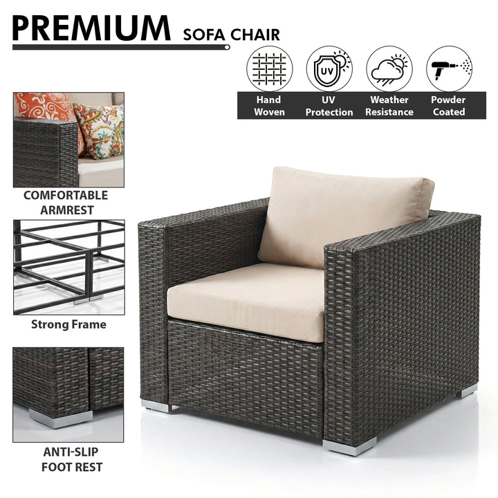 Outdoor Garden Balcony Sofa Set 4 Seater, 2 Single Seater with 2 ottoman and 1 Center Table Set (Brown)