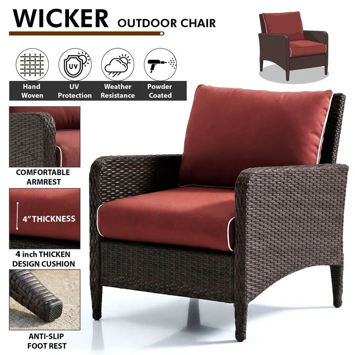 Outdoor Sofa Set 2 Single seater with 2 ottoman (Brown)