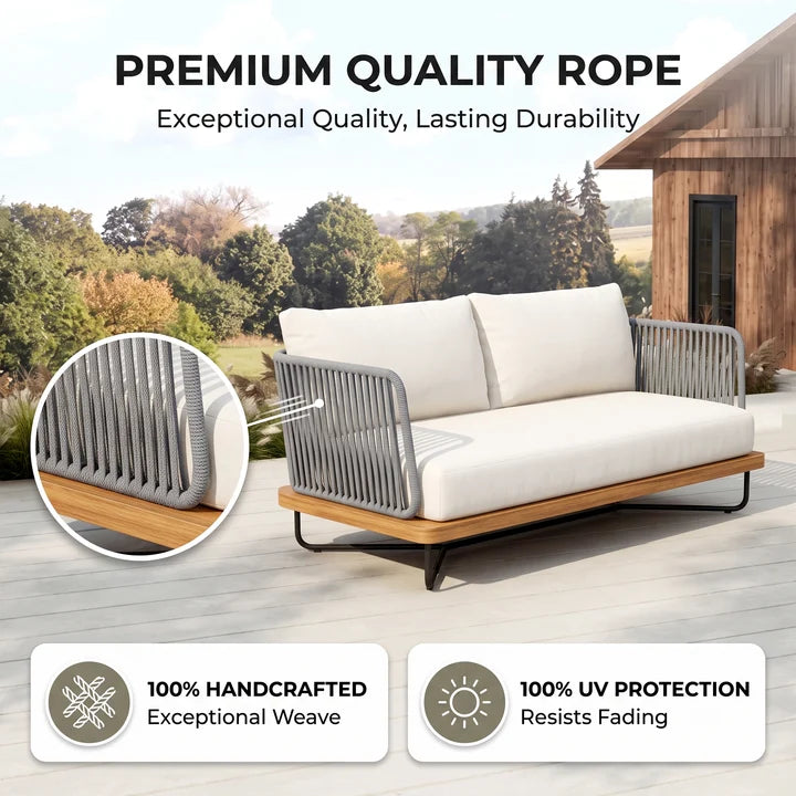 Outdoor Garden Balcony Sofa Set 2 Seater,4 Single Seater With 1 Table Set, Braid & Rope (Grey)