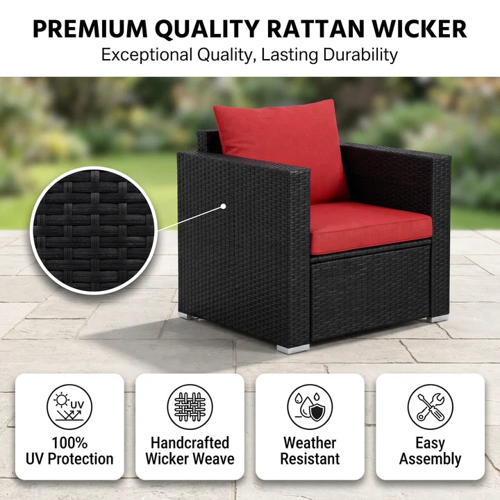 Outdoor Sofa Set 2 Single seater and 1 Center Table (Black + Red)