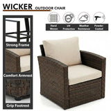Outdoor Garden Balcony Sofa Set 3 Seater, 2 Seater With 2 Single Seater and 1 Center Table With 1 Side Table Set (Brown)