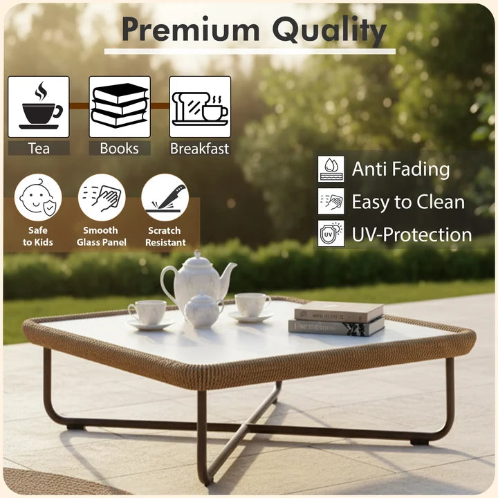 Outdoor Sofa Set 2 Seater, 2 Single seater and 1 Center Table with ottoman (Beige) Braided & Rope