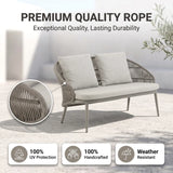 Outdoor Sofa Set 2 Seater, 1 Single Seater, 1 Side Table and 1 Center Table Set (Grey) Braided & Rope