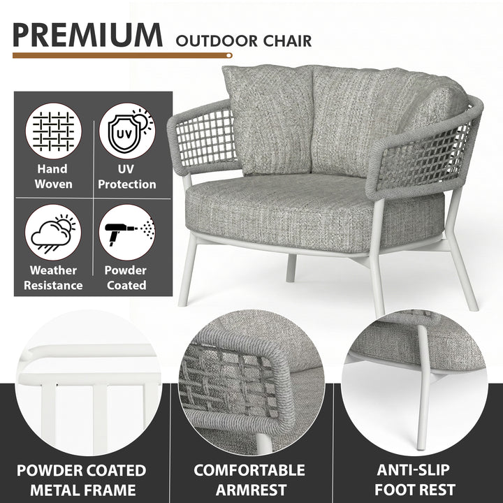 Outdoor Sofa Set 3 Seater , 2 Single seater and 1 Center Table Set (Grey) Braided & Rope