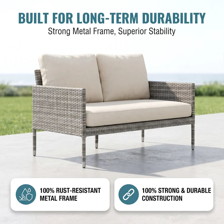 Outdoor Patio Sofa Set 2 Seater (Grey)