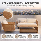 Outdoor Sofa Set 2 Seater, 1 Single seater and 1 Center Table (Light Brown)