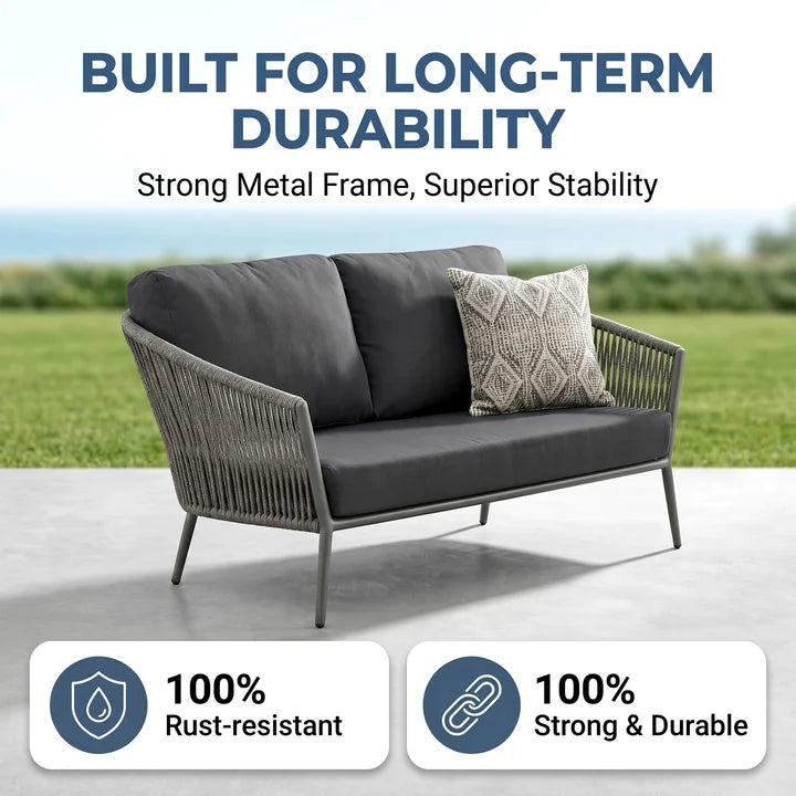 Outdoor Sofa Set 2 Seater (Grey) Braided & Rope