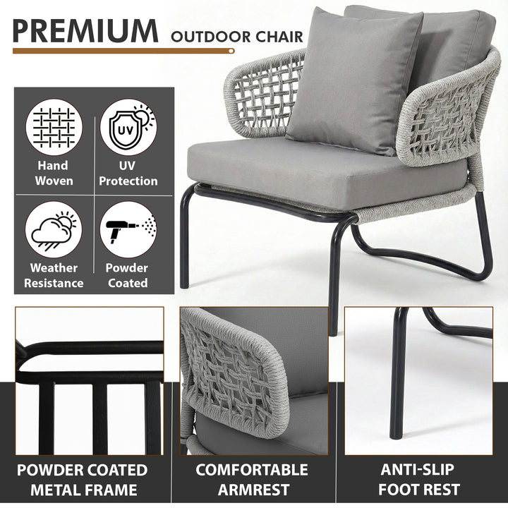 Outdoor Sofa Set 3 Seater , 2 Single seater and 1 Center Table Set Braided & Rope