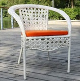 D-8 Wicker Outdoor Furniture Set | 4 Chairs with 1 Table | Garden | Balcony | Patio | Coffee Area | White Orange