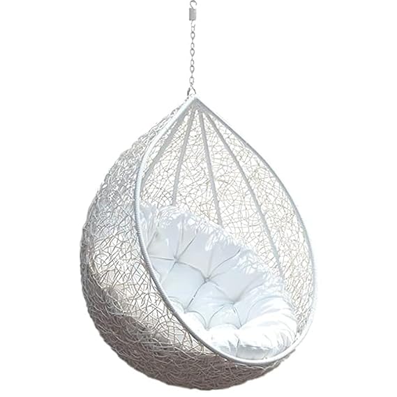 Craft Rattan 1 Seater Swing Chair with Stand and Cushion Hammock Swing for Adult Outdoor Indoor Garden Living Room Balcony Relaxing Chair Jhula (White)
