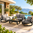 4-Piece Outdoor Rattan Wicker Patio Sofa Set & Glass Top Table