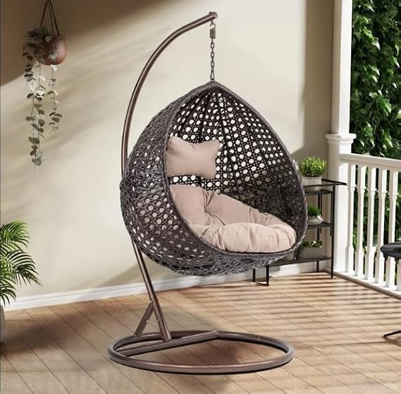 Craft Outdoor Indoor Balcony, Garden, Porch, Back Yard, Living Room, Bed Room, Terrace, Jhula Patio Rattan and Wicker Unique Design Single Seater Swing(Dark Brown &Cream)