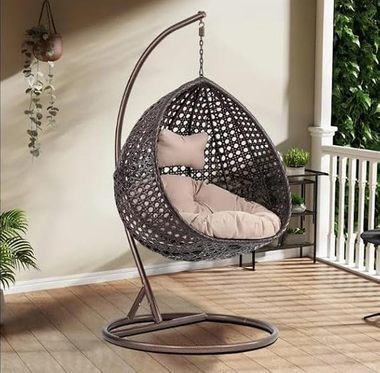 Craft Outdoor Indoor Balcony, Garden, Porch, Back Yard, Living Room, Bed Room, Terrace, Jhula Patio Rattan and Wicker Unique Design Single Seater Swing(Dark Brown &Cream)