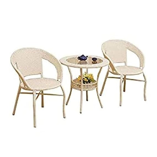Craft Furniture D-12|Indoor |Outdoor |Living Room| Balcony| Garden|(2 Chair + 1 Table)| Furniture Set| Coffee Chair Table Set| Powder Coated|(Cream)