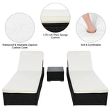 Outdoor Swimming Poolside Lounger (Set of 2 ) With 1 Side Table (Black +White)