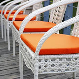 D-8 Wicker Outdoor Furniture Set | 4 Chairs with 1 Table | Garden | Balcony | Patio | Coffee Area | White Orange