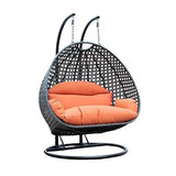 Craft Outdoor Indoor Furniture Beautiful Big Double Seater Black Swing & Stand & Orange Cushion & Hook for Adults