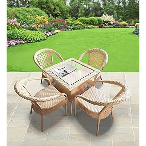 Craft Patio D-8 Patio|Indoor| Outdoor| Living Room | Balcony | Garden | (4 Chair + 1 Table)|Furniture Set |Coffee Chair Set |Powder Coated| (Honey)