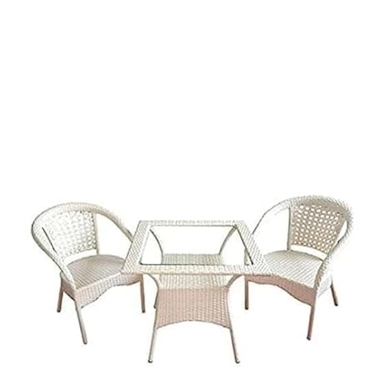 Craft D-8 Chairs Table Set 2+1 Wicker Patio Furniture Sets 2 Chair and 1 Table for Garden Balcony Bedroom Powder Coated Frame Uv Protected Wicker (Honey)