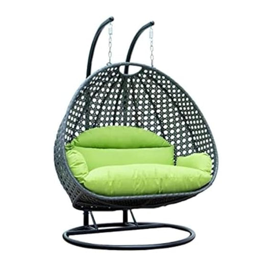 Craft 2 Seater Hanging Black Swing with Polyster Green Cushion with Stand for Adults, Home, Outdoor, Garden with Free Hanging Accessories(200 Kgs)