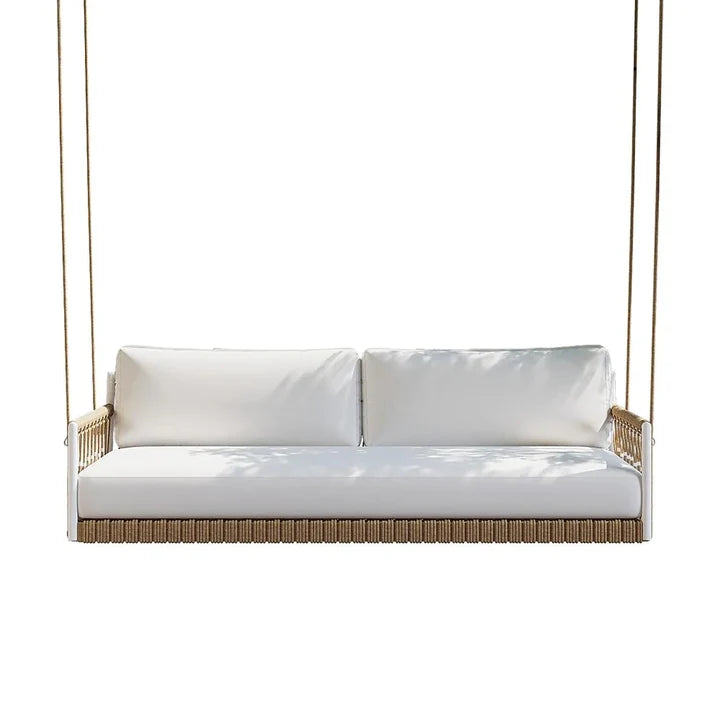 Three Seater Hanging Swing Without Stand For Balcony , Garden Swing (Beige + White)