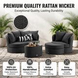 Outdoor Garden Balcony Sofa Set 2 Seater, Single seater and 1 Center Table with Ottoman Set (Black)
