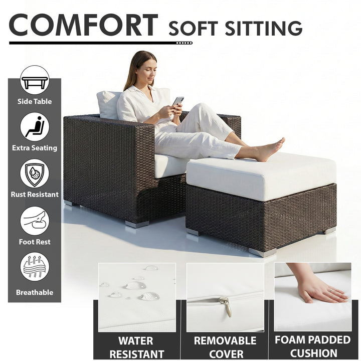 Manward Outdoor Sofa Set 2 Single seater and 1 Ottoman (Brown + White)