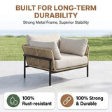 Outdoor Garden Balcony Sofa Set 3 Seater , 2 Single Seater and 1 Center Table Set Braid & Rope (Beige)