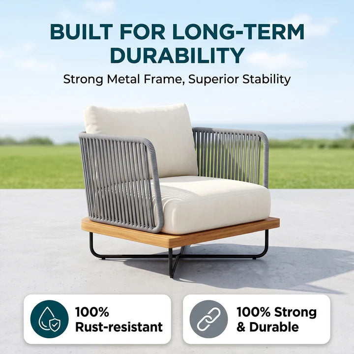 Outdoor Garden Balcony Sofa Set 2 Seater,4 Single Seater With 1 Table Set, Braid & Rope (Grey)