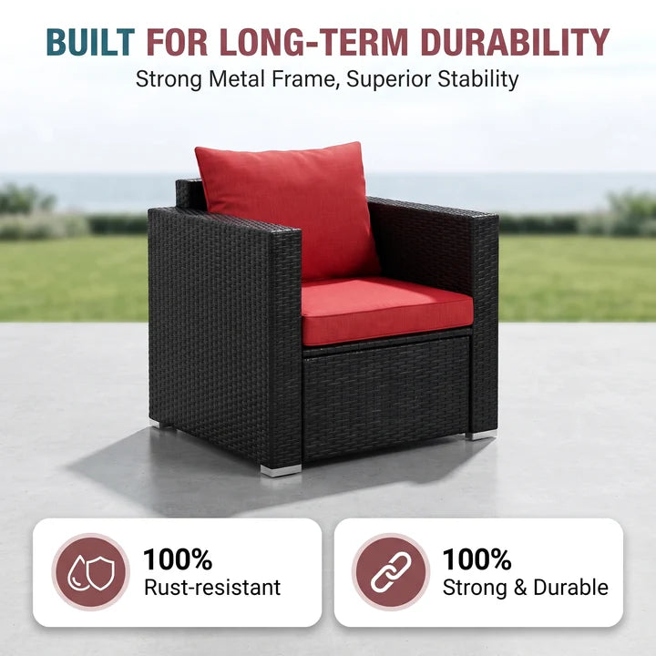 Outdoor Sofa Set 2 Single seater and 1 Center Table (Black + Red)
