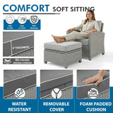 Outdoor Garden Balcony Sofa Set 3 Seater, 2 Single seater, 2 Ottoman and 1 Center Table Conversation Set (Grey)