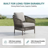 Outdoor Garden Balcony Sofa Set 3 Seater , 2 Single Seater and 1 Center Table & 1 Side Table Set, Braid & Rope (Grey)