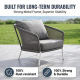 Outdoor Patio Seating Set Single Chair and 1 Side Table Set (Grey) Braided & Rope