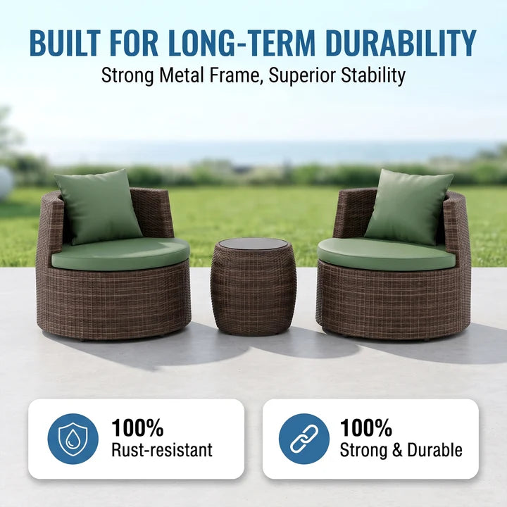 Outdoor Patio Sofa Set 2 Single Seater and 1 Table (Brown)