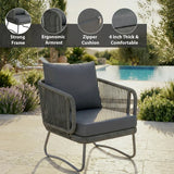 Outdoor Garden Balcony Sofa Set 3 Seater, 2 Single Seater 1 Ottoman and 1 Center Table Set Braid & Rope (Grey)
