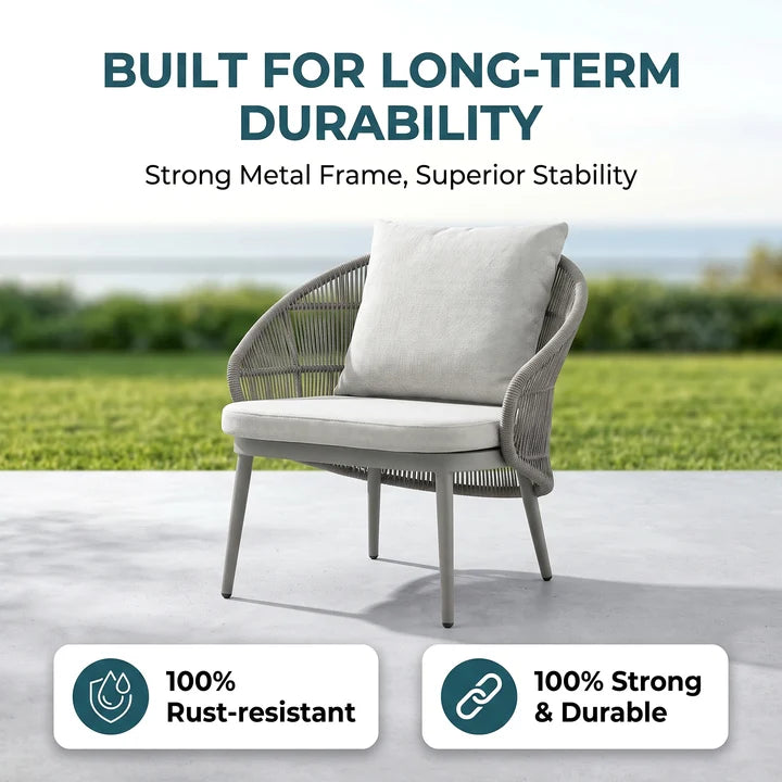 Outdoor Sofa Set 2 Seater, 1 Single Seater, 1 Side Table and 1 Center Table Set (Grey) Braided & Rope