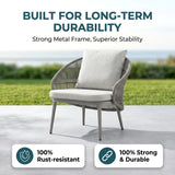 Outdoor Sofa Set 2 Seater, 1 Single Seater, 1 Side Table and 1 Center Table Set (Grey) Braided & Rope