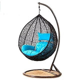 Craft Single Seater Swing Chair with Stand & Cushion Outdoor/Indoor/Balcony/Garden/Patio/Powder Coated Frame/UV Protected Wicker(Black & Sky Blue)