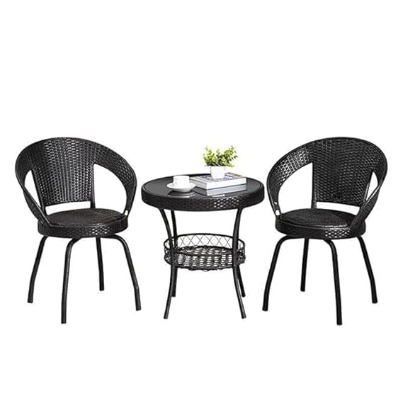Craft Furniture D-12 Wicker Patio Furniture Sets for Garden Balcony Outdoor Coffee 2Chair with 1Table Set|Cushion|Powder Coated|UV Protected |Conversation Set(Black)