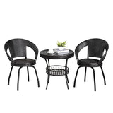 Craft Furniture D-12 Wicker Patio Furniture Sets for Garden Balcony Outdoor Coffee 2Chair with 1Table Set|Cushion|Powder Coated|UV Protected |Conversation Set(Black)