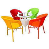 Craft Furniture D-12 Chairs Table Set 4+1 Wicker Patio Furniture Sets 4 Chair and 1 Table for Garden Balcony Bedroom Powder Coated Frame Uv Protected Wicker 4 Chair 1 Table Set (OFFWHITE)
