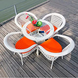 D-8 Wicker Outdoor Furniture Set | 4 Chairs with 1 Table | Garden | Balcony | Patio | Coffee Area | White Orange
