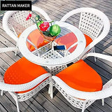 D-8 Wicker Outdoor Furniture Set | 4 Chairs with 1 Table | Garden | Balcony | Patio | Coffee Area | White Orange
