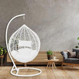 Craft Rattan 1 Seater Swing Chair with Stand and Cushion Hammock Swing for Adult Outdoor Indoor Garden Living Room Balcony Relaxing Chair Jhula (White)