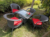 Outdoor D-8 Chairs Table Set 4+1 Wicker Patio Furniture Sets 4 Chair and 1 Table with Cushions for Garden Balcony Bedroom Powder Coated Frame Uv Protected Wicker (Black_STR_RED_Cushion)