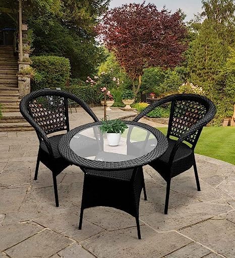 Craft Patio D-8 Outdoor Furniture Gardenpatio Seating Set 2+1, (2 Chairs, 1 Table Set) Balcony Furniture Coffee Table Set, Color-Black