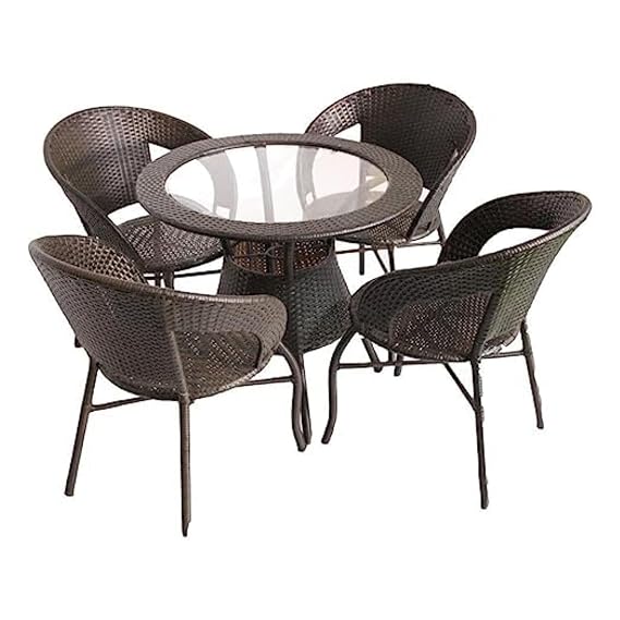 Craft Furniture D-12 Patio 4 Chair 1 Table for Indoor Outdoor Living Room|Balcony|Garden|(4 Chair + 1 Table)|Furniture Set |Coffee Chair Set |Powder Coated|(Brown)