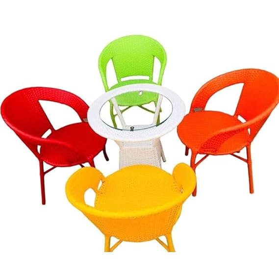 Craft Furniture D-12 Chairs Table Set 4+1 Wicker Patio Furniture Sets 4 Chair and 1 Table for Garden Balcony Bedroom Powder Coated Frame Uv Protected Wicker 4 Chair 1 Table Set (OFFWHITE)